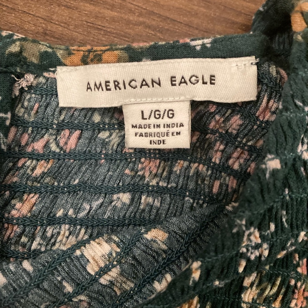 American Eagle Green Floral Smocked Bodice Long Sleeve Maxi Dress Women’s L - Picture 3 of 12